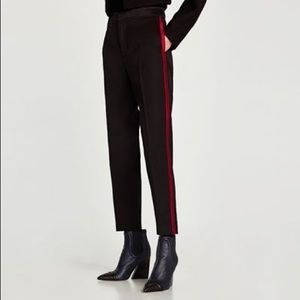 NWT Zara Black Trousers with Red Side Stripe
